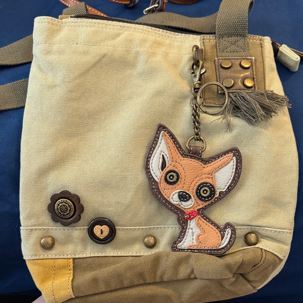 Chala Tan Crossbody Bag with Dog Design